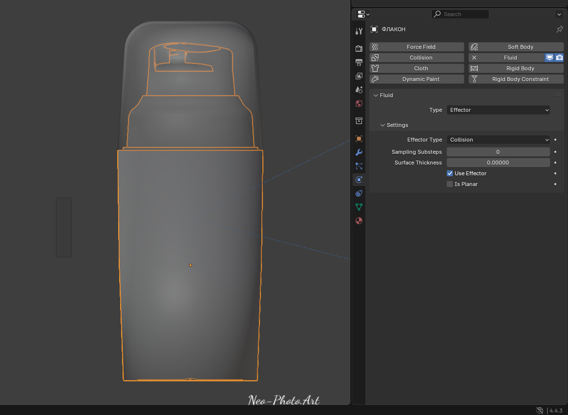 предмет-эффектор при симуляции жидкости в Blender предмет-эффектор при симуляции жидкости в Blender